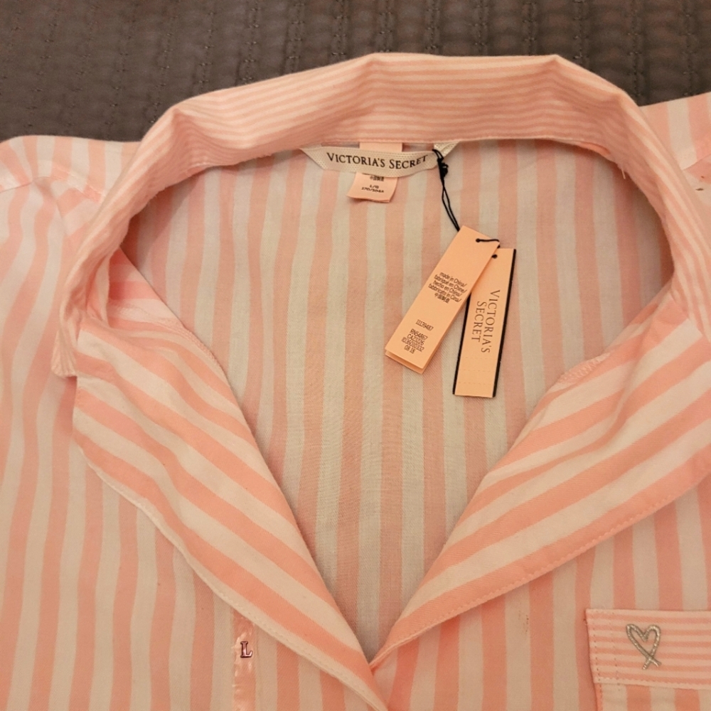Victoria Secrets pink and white stripped pajama shirt